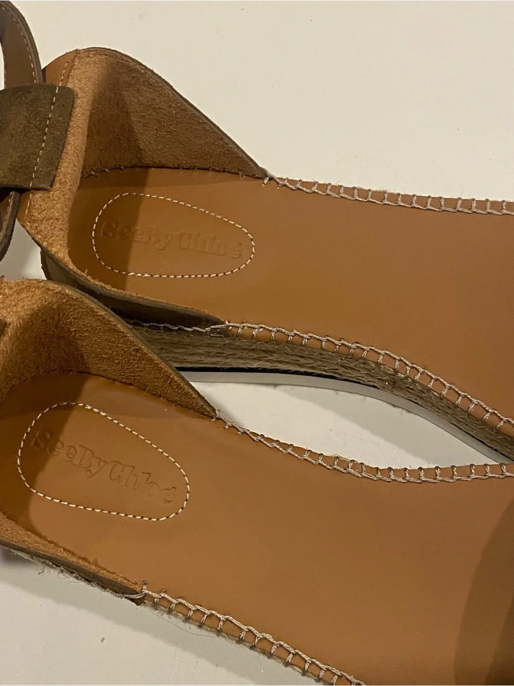 Stylish See By Chloe Glyn Espadrille Platform Sandal Olive Brown Suede Sz 11/41